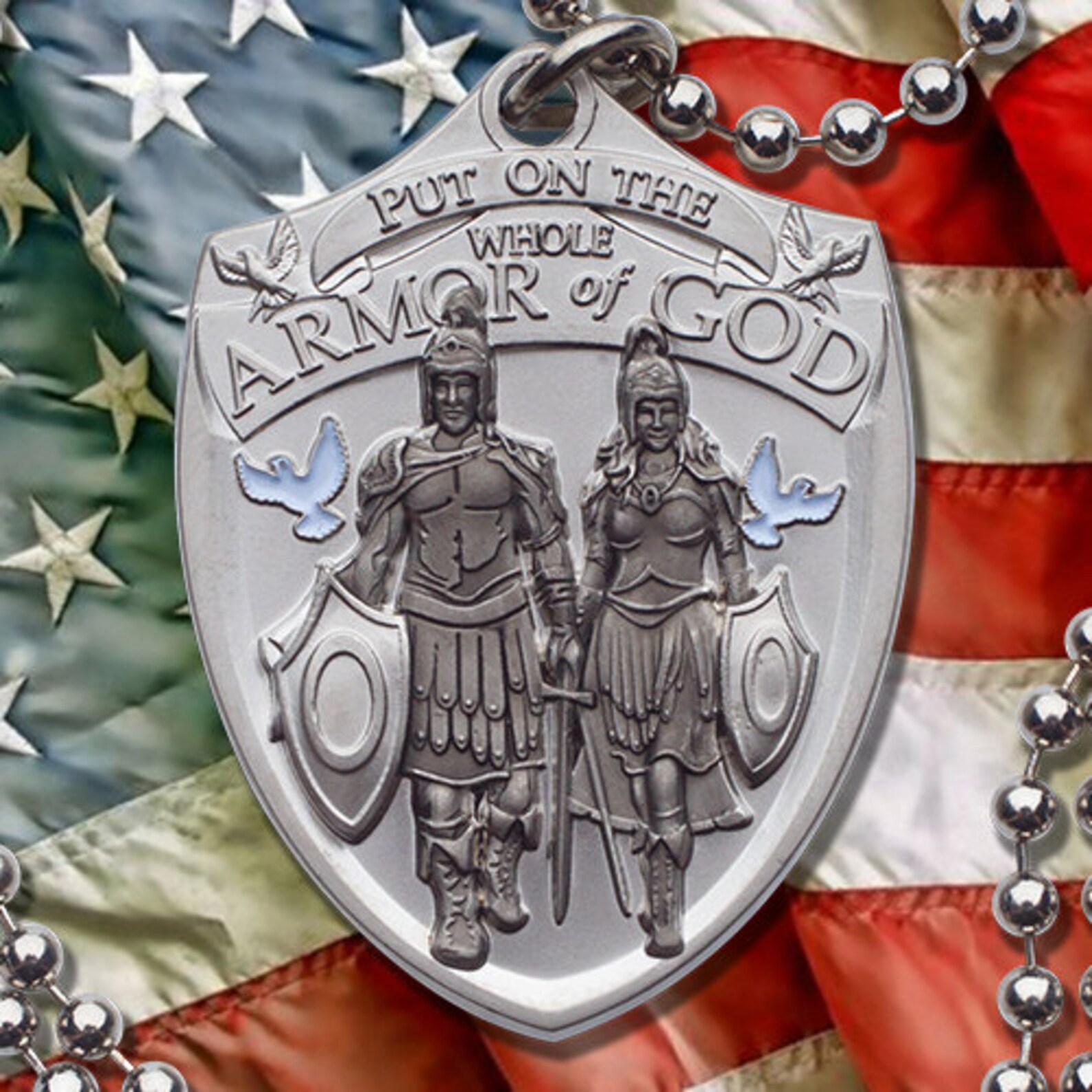 Armor of God Dog Tag Pendant With Thick Ball Chain Military Style