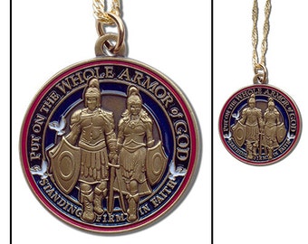 Armor of God 1"Round Pendant with Chain Necklace