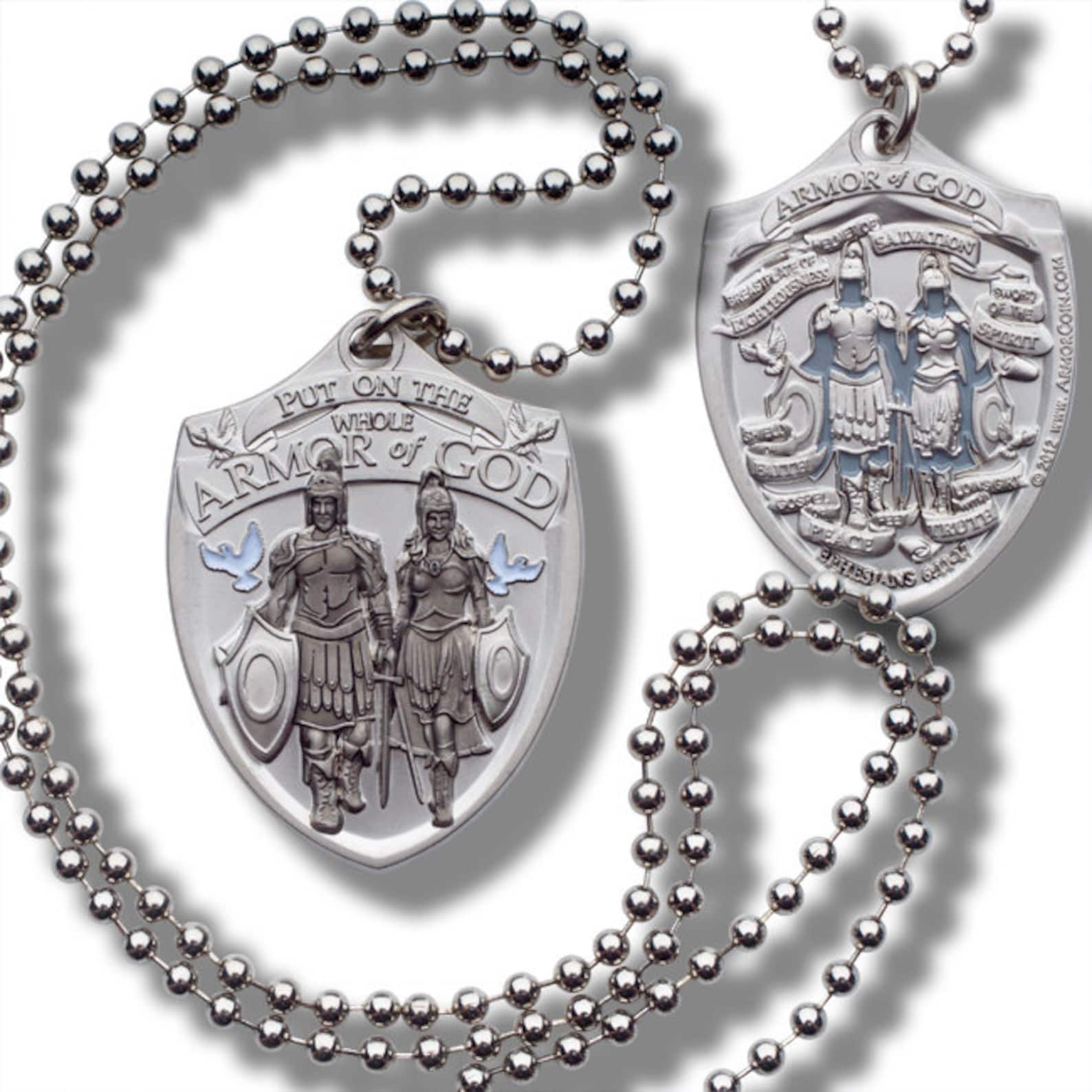 Armor of God Dog Tag Pendant With Thick Ball Chain Military Style