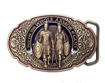 Armor of God Antique Silver Oval Belt Buckle
