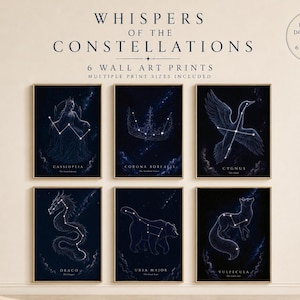 Celestial Constellation Wall Art Set | 6 Printable Navy Fantasy Prints | Digital Download Star Decor