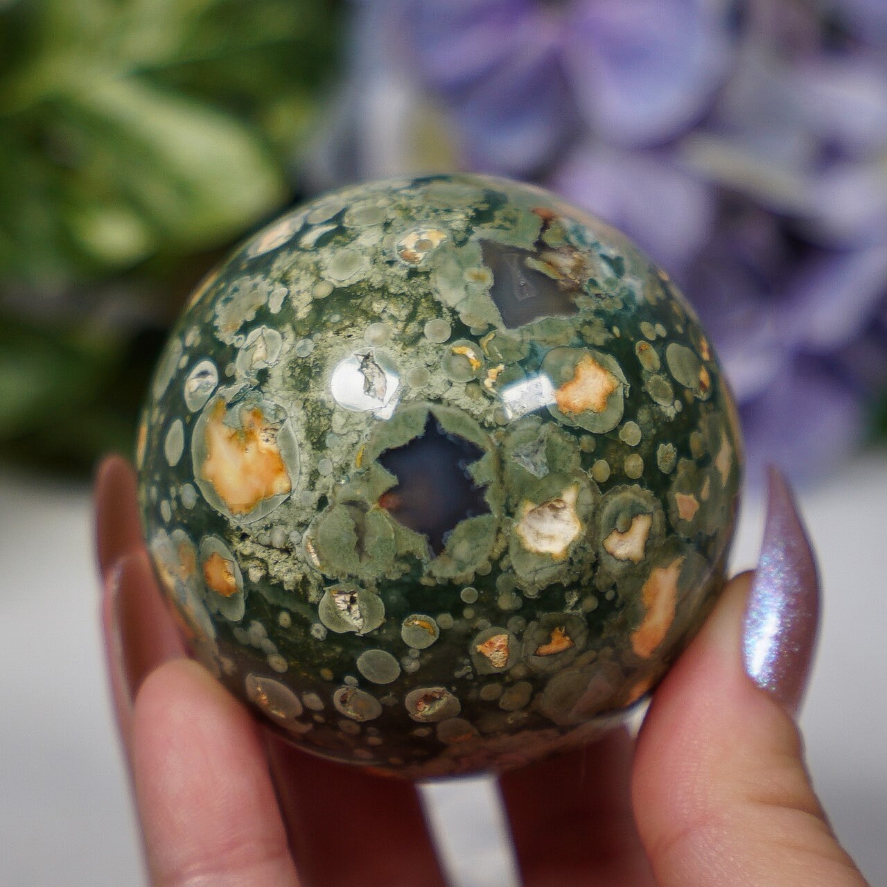 Rainforest Rhyolite Sphere With Stand