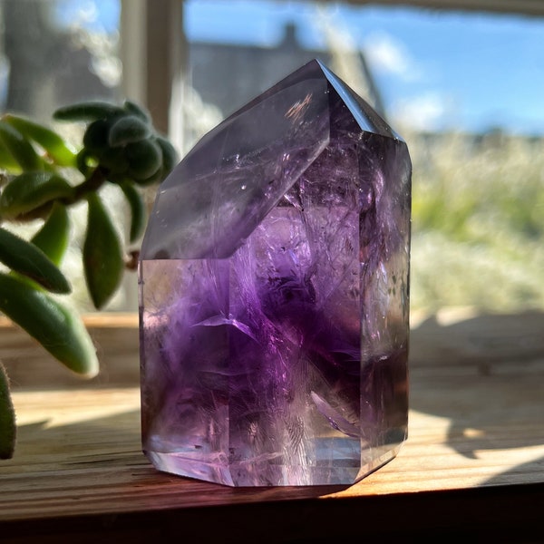 Gemmy Phantom Ametrine Amethyst Tower from Brazil, High Grade Rainbow Amethyst Bahia Root Point, Collector Gemstone