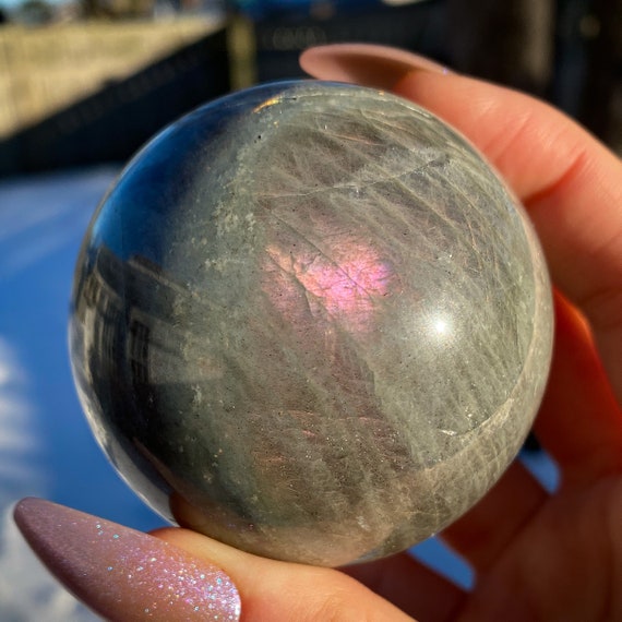 Purple Pink Labradorite Sphere With Stand