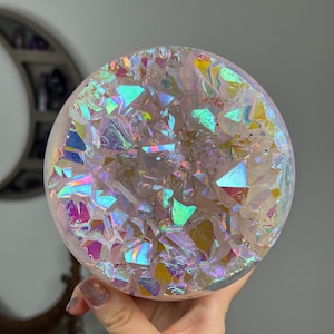 Rainbow Aura Geode Sphere, Amethyst Agate Crystal Ball, Angel Aura Stone
