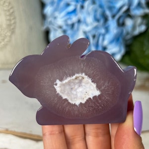 Snowy Druzy Agate Standing Bunny, Good Luck Stone