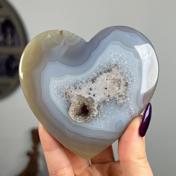 Banded Orbicular Agate Druzy Heart