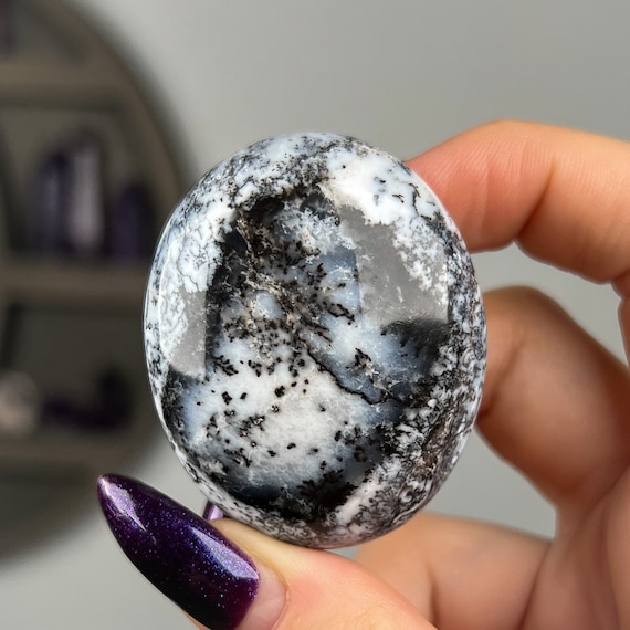 Merlinite Palm Pocket Stone, Choose Your Crystal, Dendritic Agate, White Black Opal, Grounding Meditation Stones, Dendrites