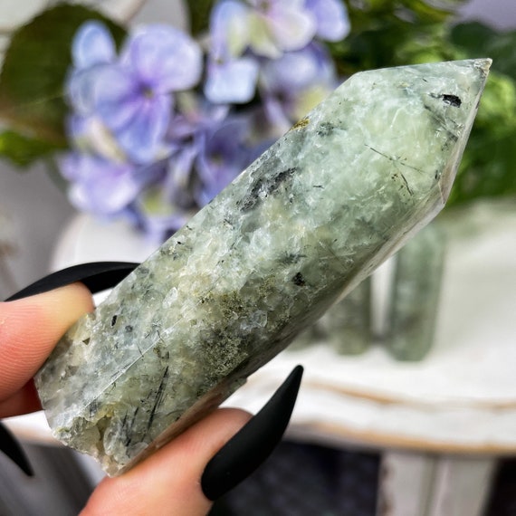 You Choose Prehnite with Black Tourmaline Towers