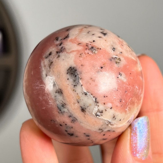 Pink Opal Stone Sphere with Dendrites