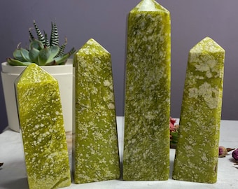 You Choose Lg Lime Green Serpentine Towers, Rare Crystals, Manifestation Stone, Abundance Stone