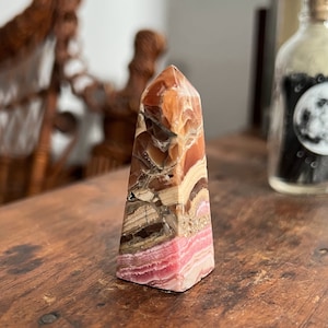 Rhodochrosite Crystal Point, Mini Pink Honey Stone Tower, Love Stone, Metaphysical Decor, Unique Rhodochrosite Specimen