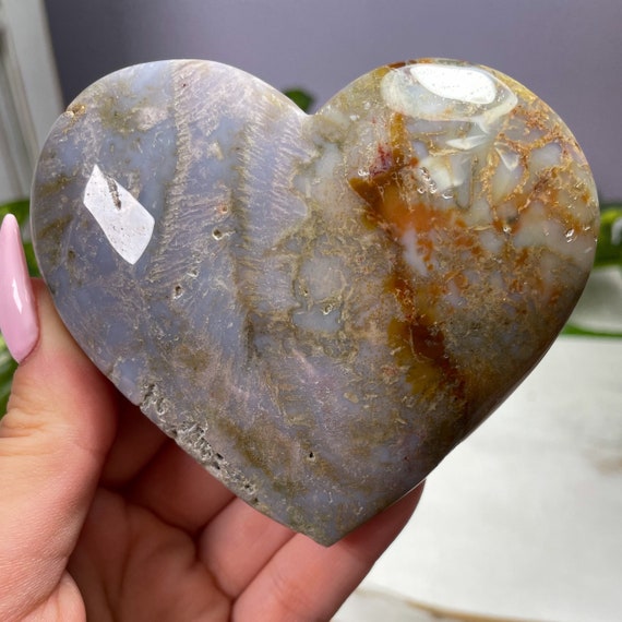 Beautiful Pastel Ocean Jasper Heart, Happiness Stone