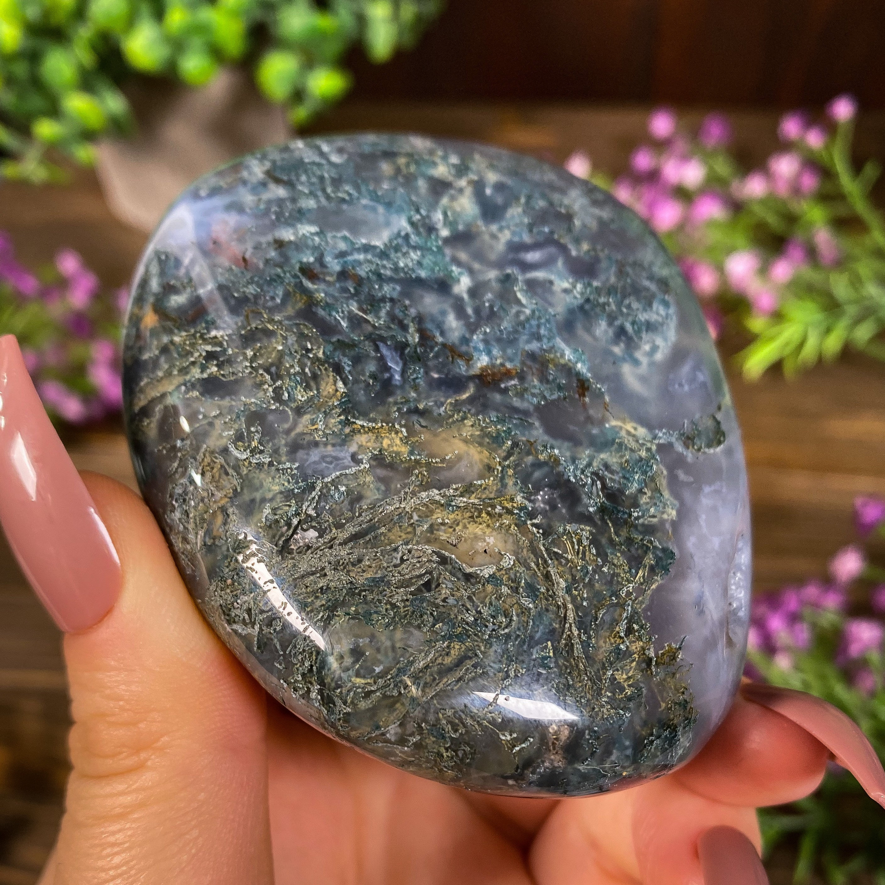 Huge Moss Agate Palm Stone