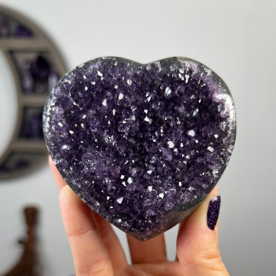 Purple Rainbow Amethyst Jasper Geode Heart