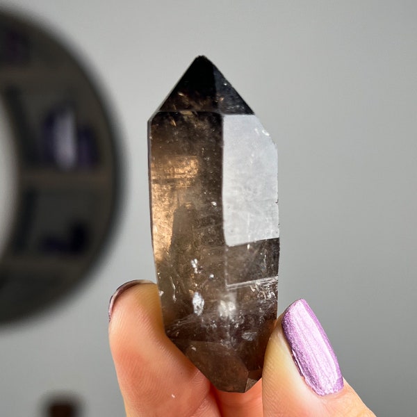 Raw Smoky Quartz Lemurian Natural Points from Brazil,  Double Terminated Wand, Powerful Cleansing, Crystals for Grids, Grounding Stone