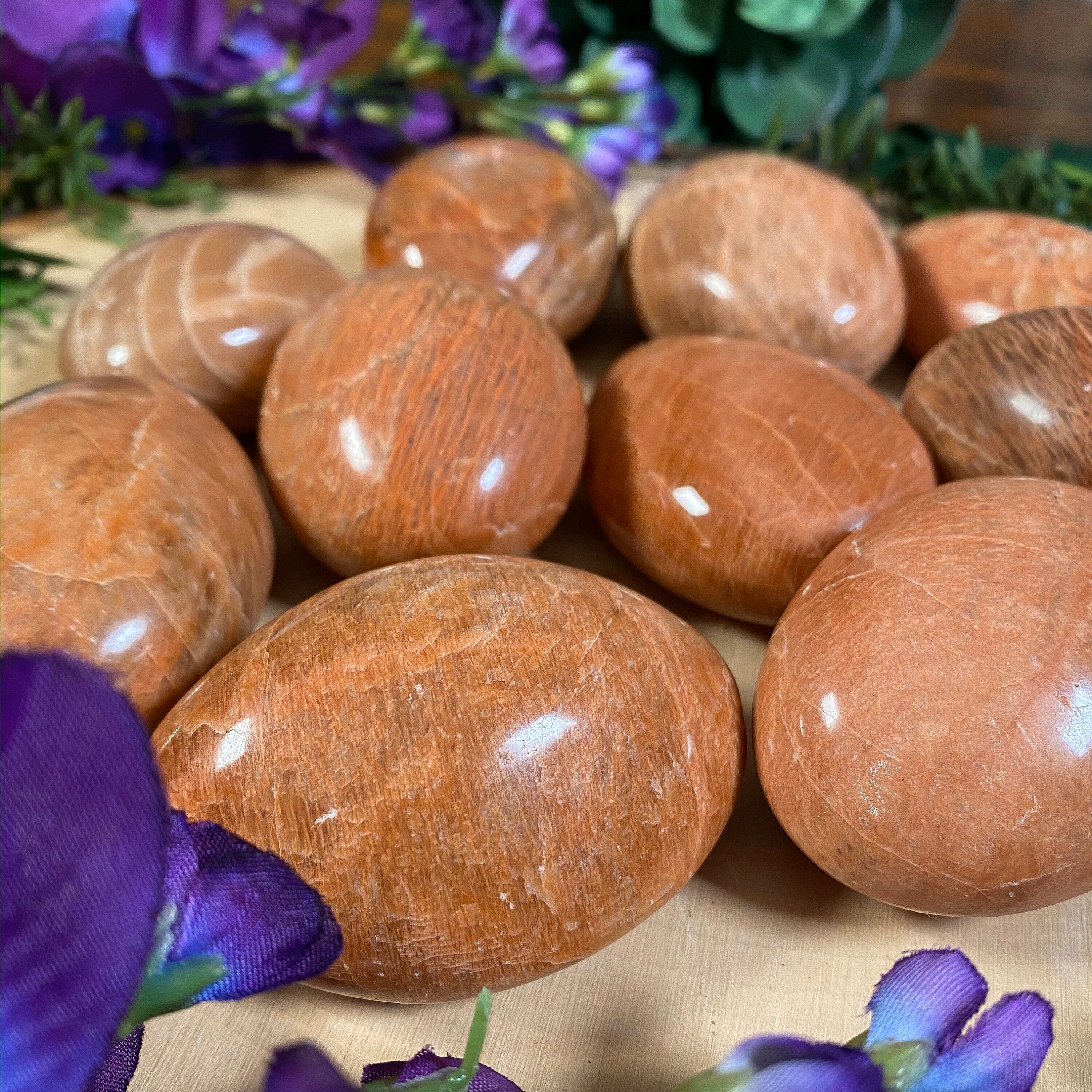 Peach Moonstone Palm Stones