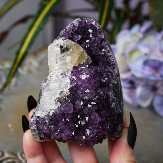 Rainbow Calcite Amethyst Cathedral Cluster Geode From Uruguay