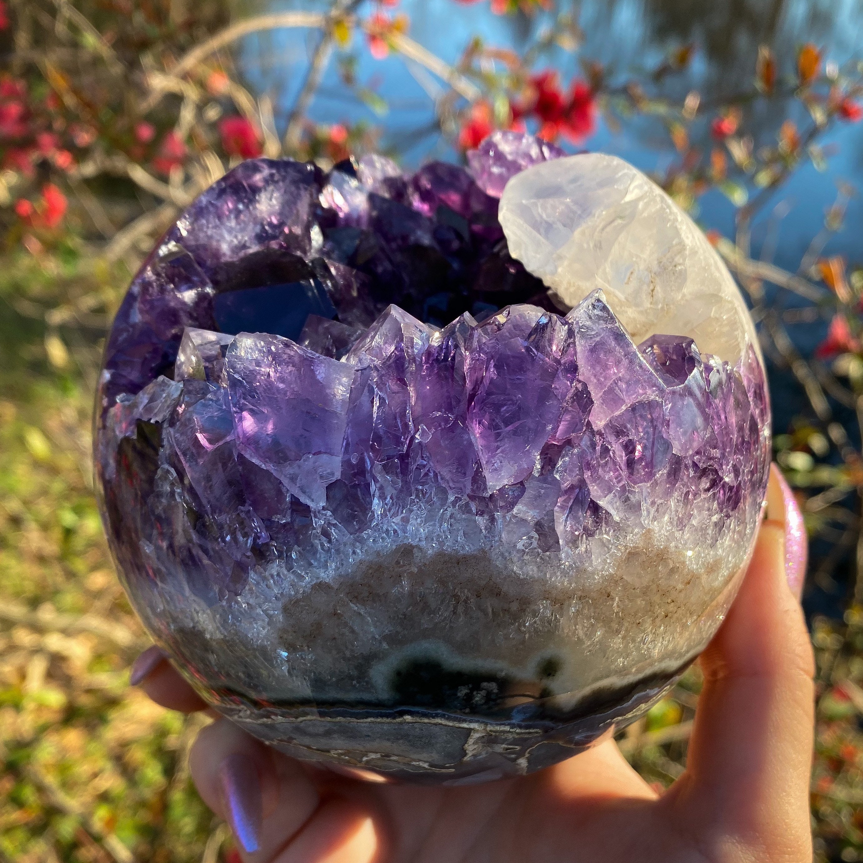 Amethyst Calcite Geode Sphere