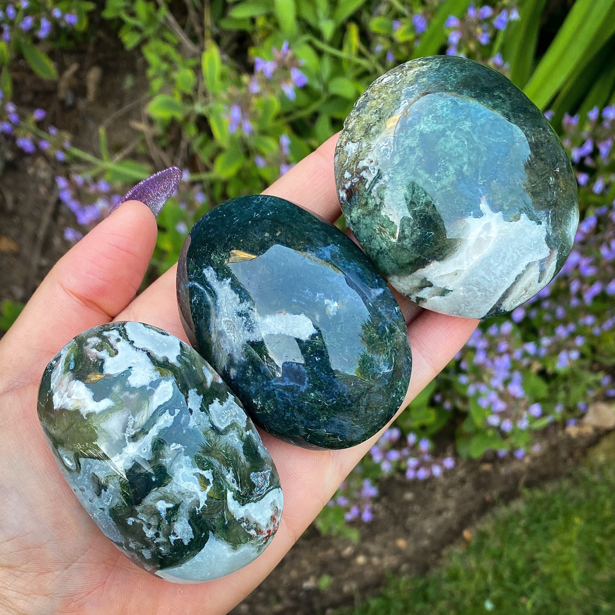 You Choose Moss Agate Palm Stones