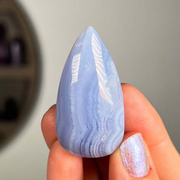 Blue Lace Agate Cabochon, Sky Blue White Stone Pendant for Necklaces, Crystal Jewelry Supplies, Calming Stone for Anxiety
