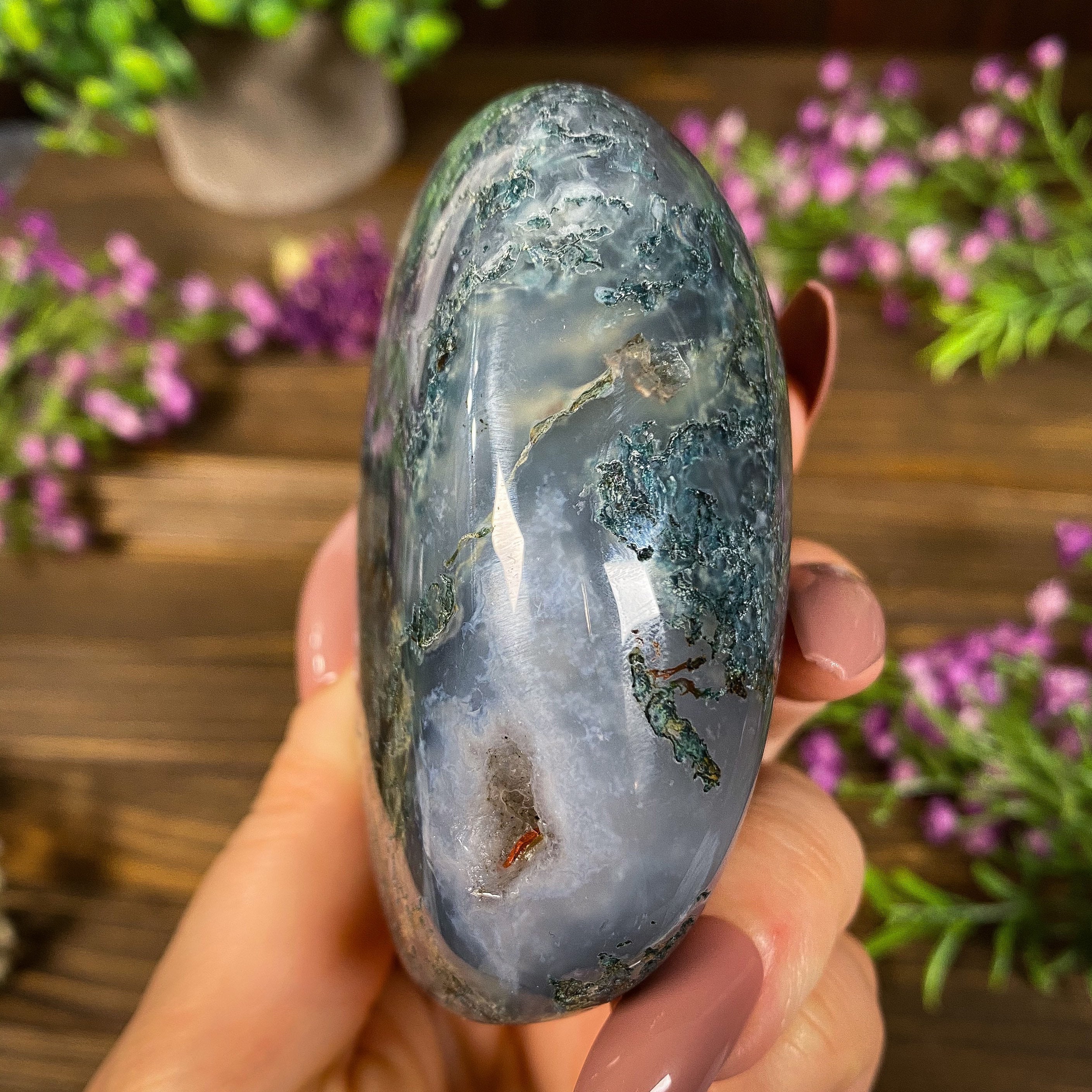 Huge Moss Agate Palm Stone