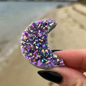 Rainbow Aura Amethyst Moon, Rare Custom Coated Aura Crystal, High Quality