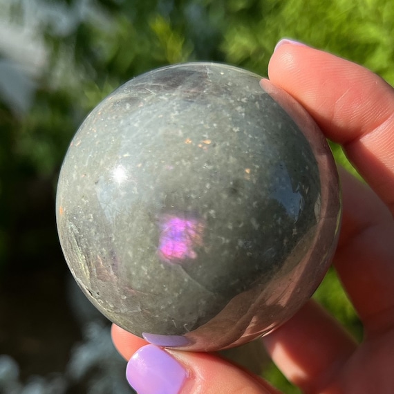 Shimmery Purple Pink Sunset Labradorite Sphere With Stand