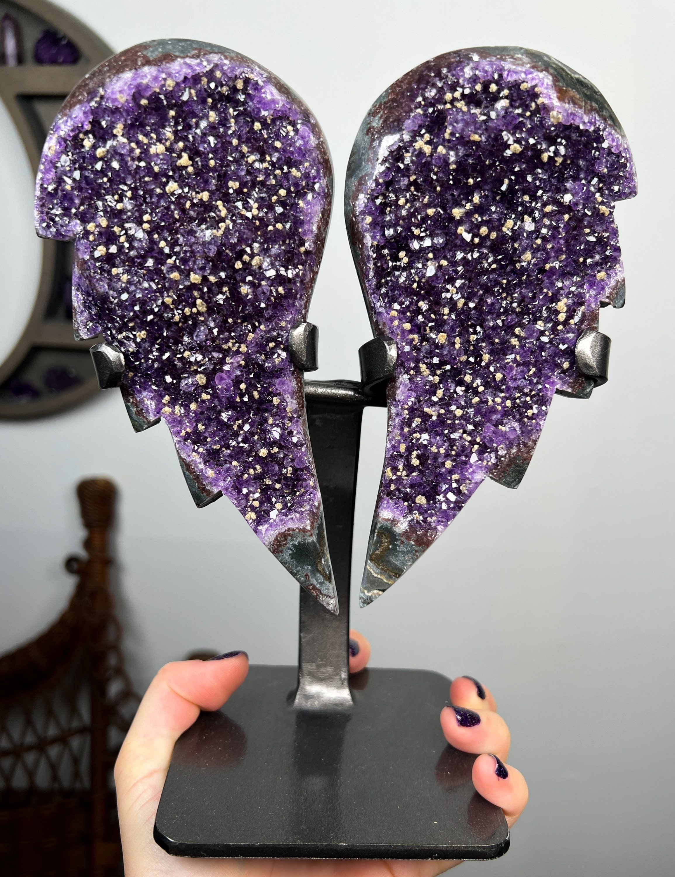 Purple Gemmy Amethyst Angel Wings with Base