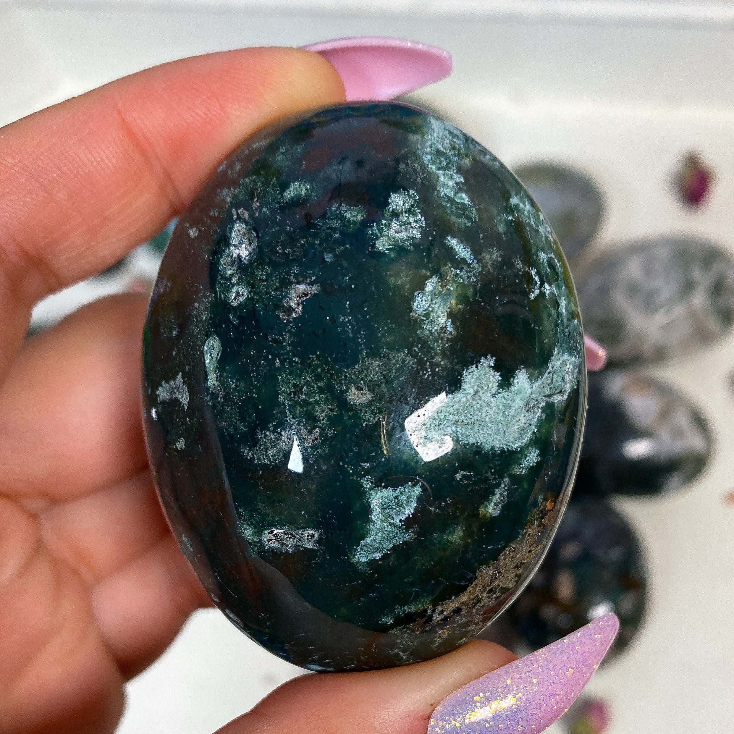 You Choose Moss Agate Palm Stones