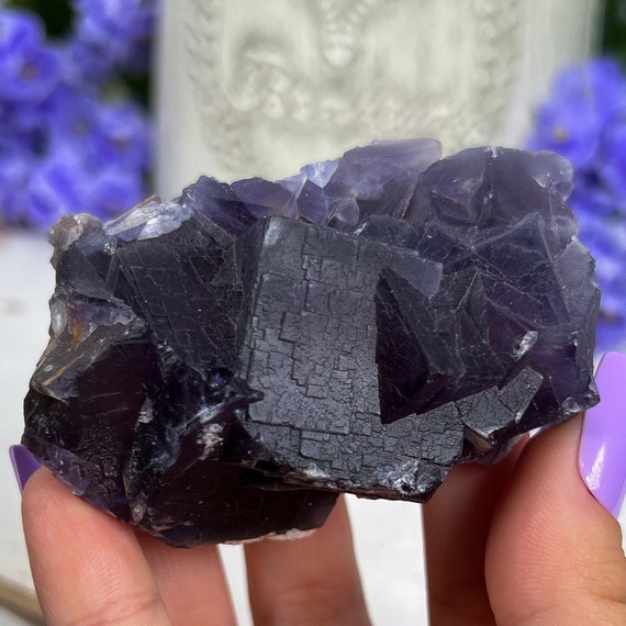Raw Etched Purple Cubic Fluorite Cluster