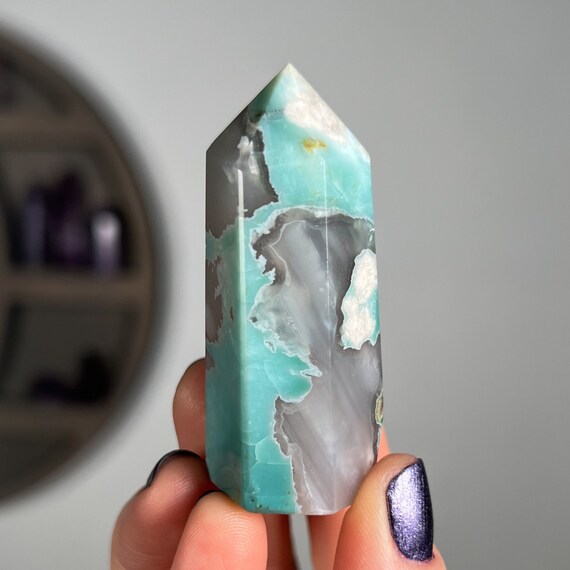 Teal Green Flower Agate Tower