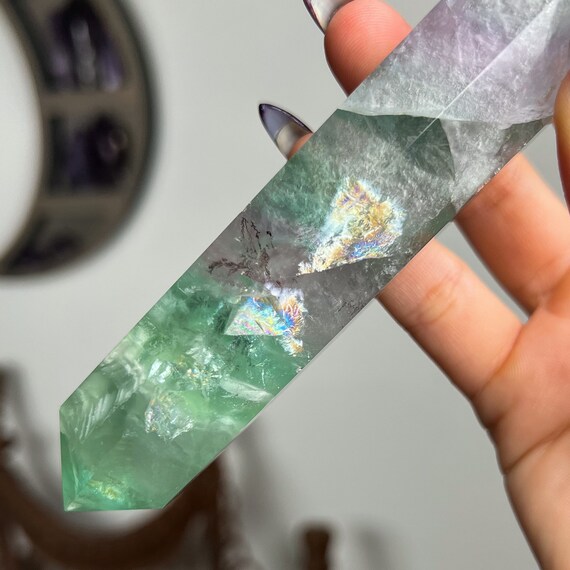 Tall Dendritic Fluorite Tower with Rainbows