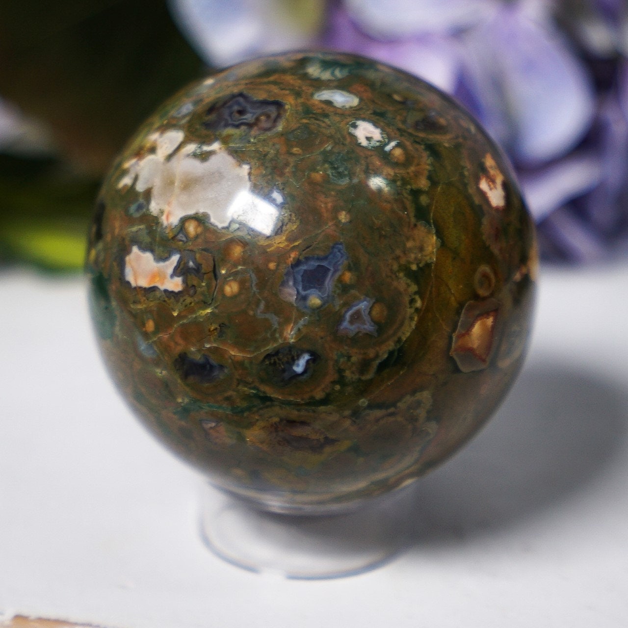 Rainforest Rhyolite Sphere With Stand