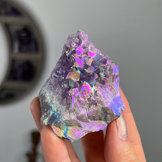 Rainbow Aura Amethyst Cluster