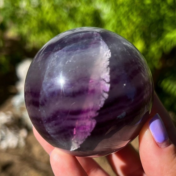 Shimmery Magenta Pink Fluorite Sphere With Rainbows