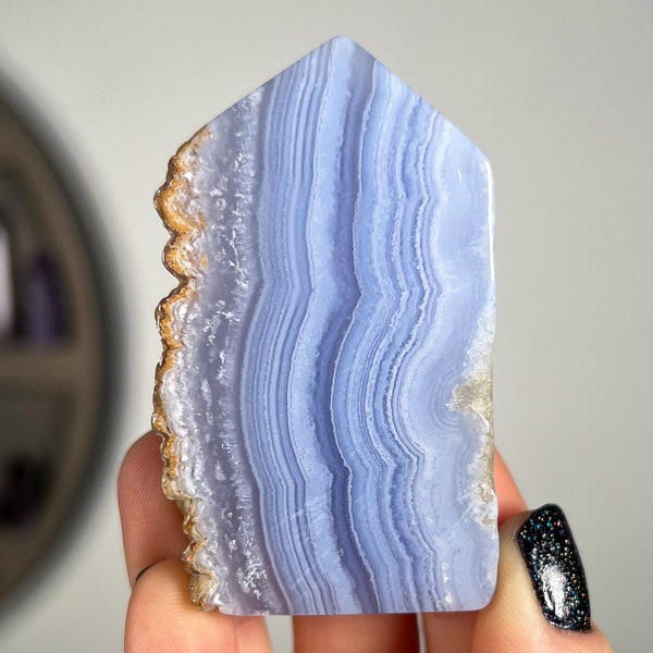 Blue Lace Agate Tower, Partly Raw Stone, Crystals for Calming and Anxiety, Stone Pillar for Grids, Meditation Stone, Metaphysical Gift