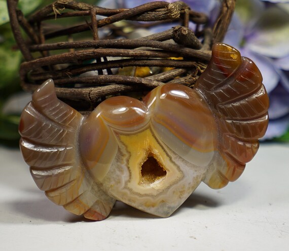 Sepia Banded Agate Heart with Wings