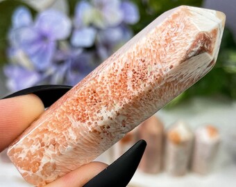 You Choose Peach Scolecite Tower, Orange Coral Crystal Point
