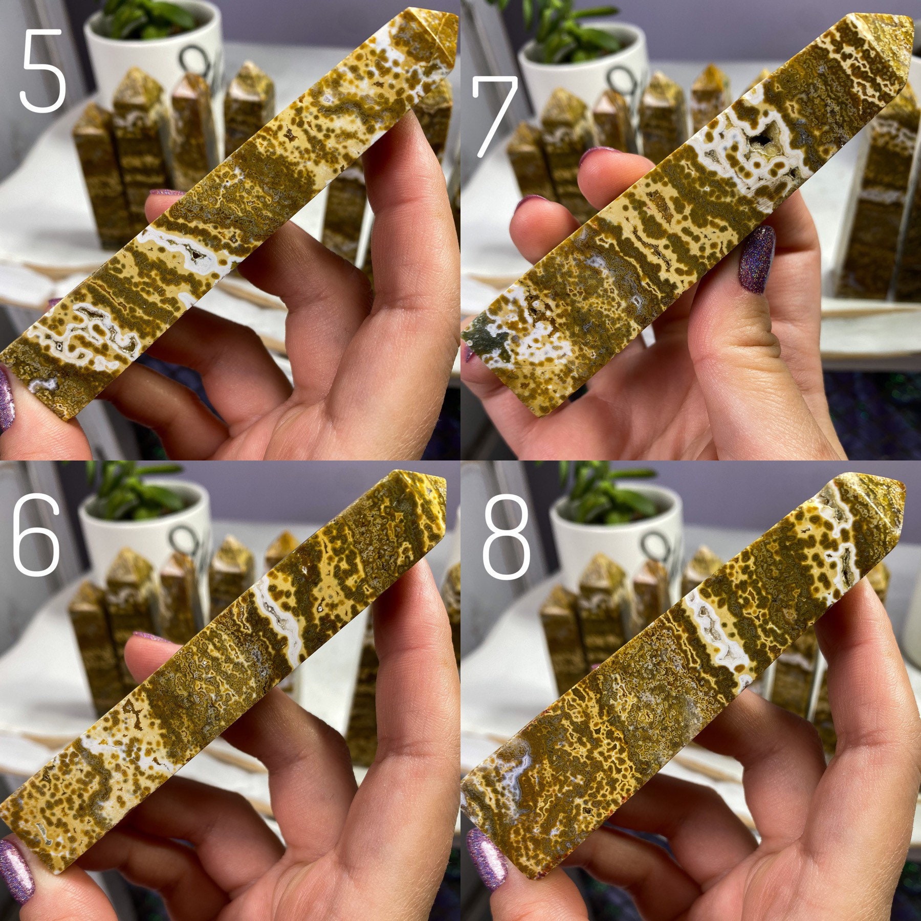 オーシャンジャスパー　ビッグサイズ　タワー　ポイント 球状のオーシャンジャスパータワー（ドゥルージー付き） - ゴールデン