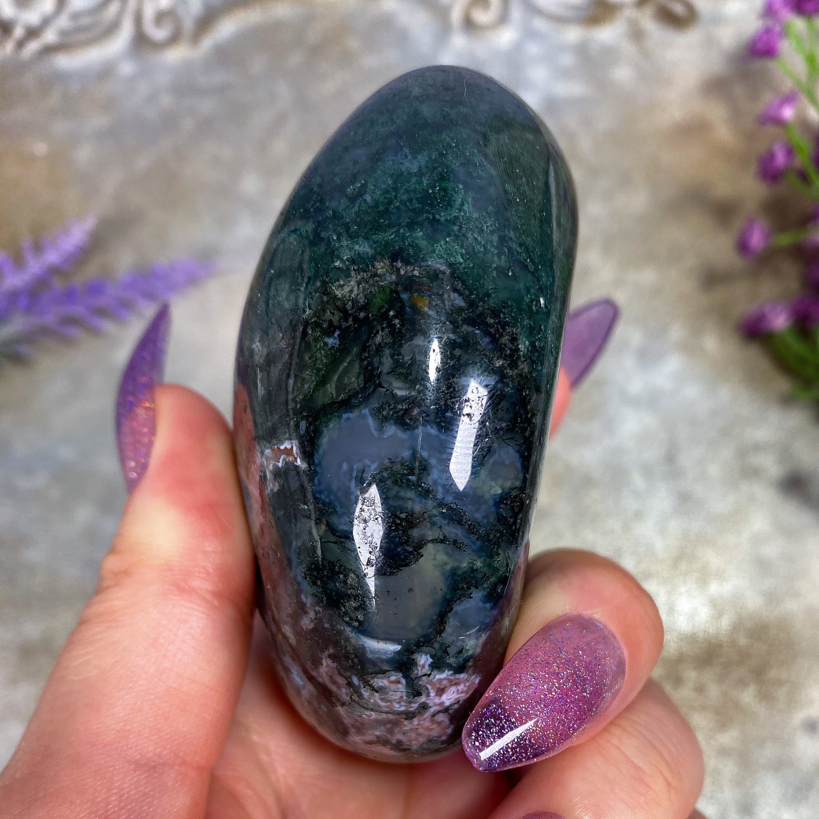 Huge Moss Agate Palm Stone