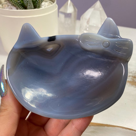 Banded Agate Hello Kitty Dish, Good Luck Stone