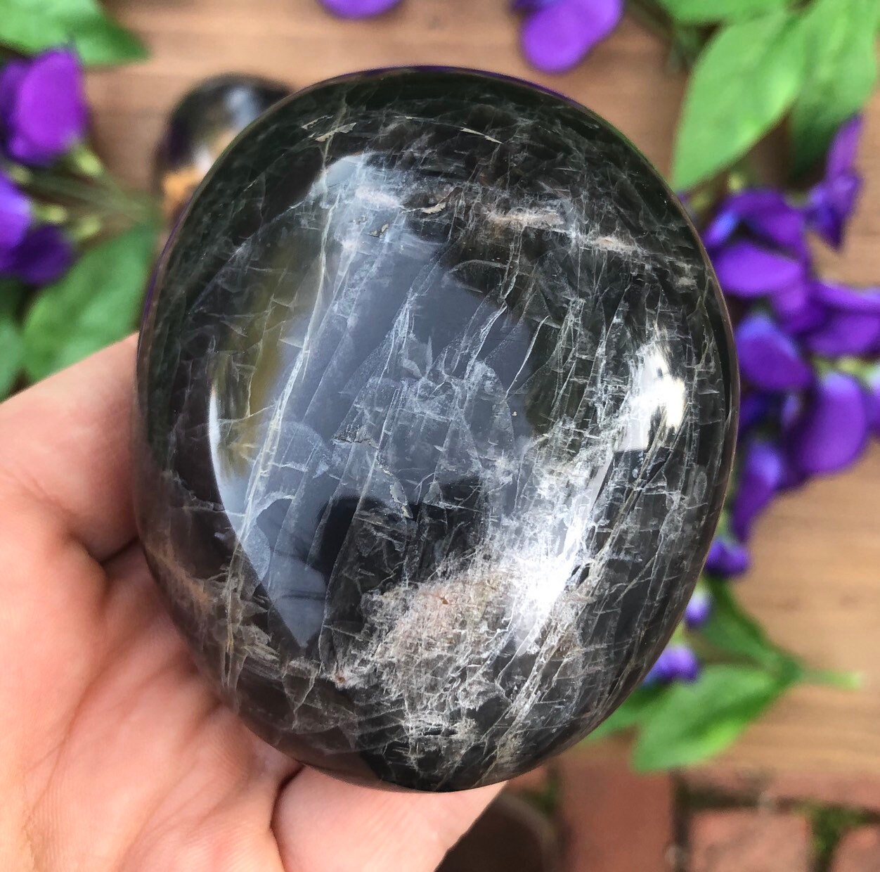 XL Black Moonstone Palm Stones