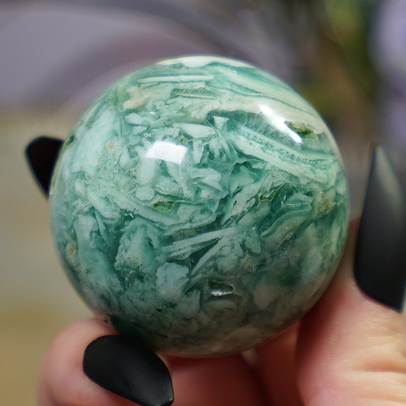 Opalized Green Fluorite Crystal Sphere With Stand