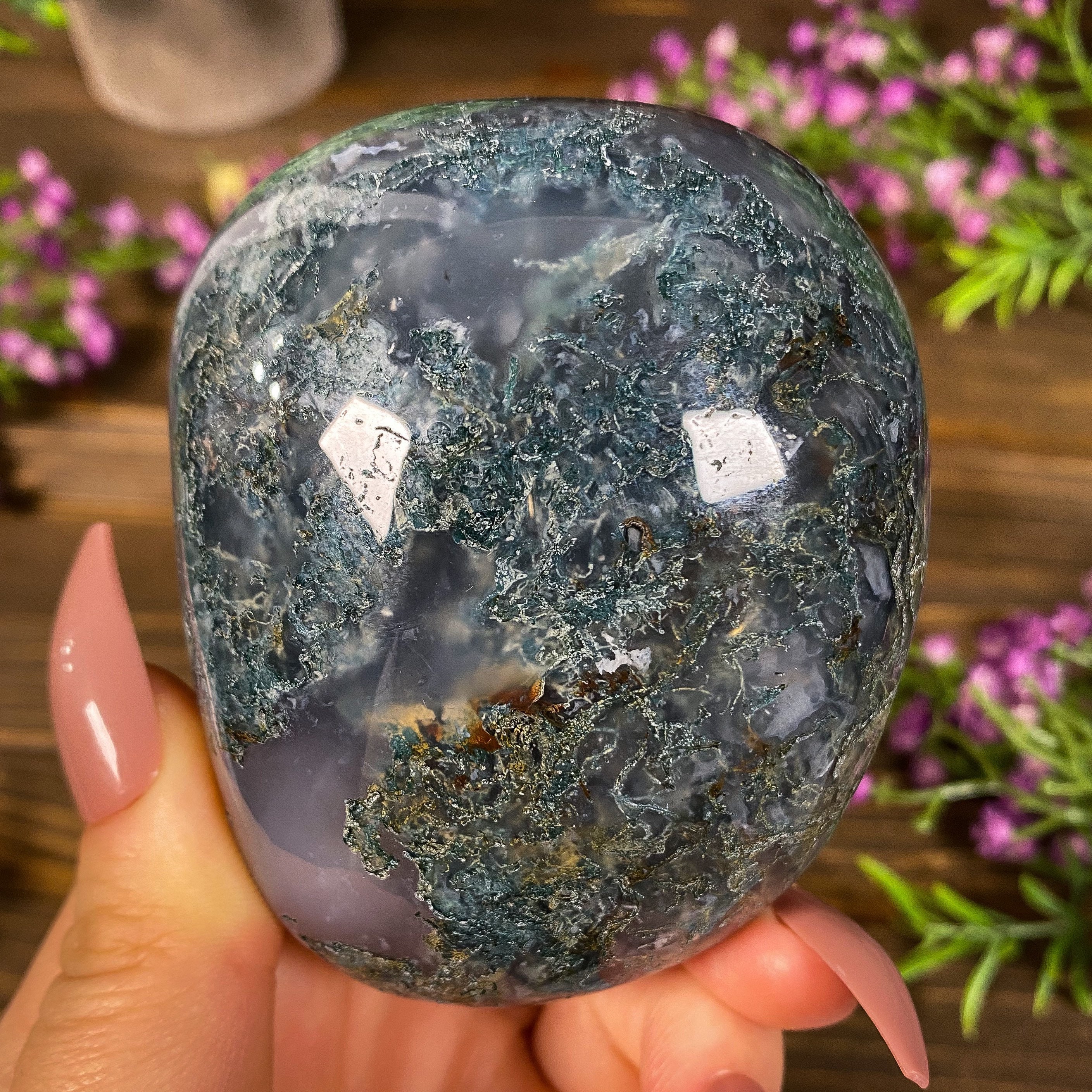 Huge Moss Agate Palm Stone