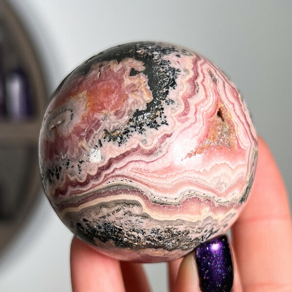 Rhodochrosite Sphere from Argentina, Gemmy Translucent Crystal Ball, Red Pink Love Stone Mineral, Heart Chakra Healing