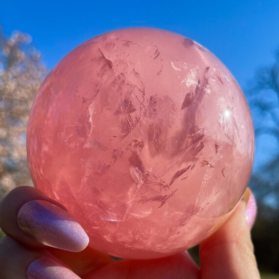 Gemmy Dark Pink Star Rainbow Rose Quartz Sphere