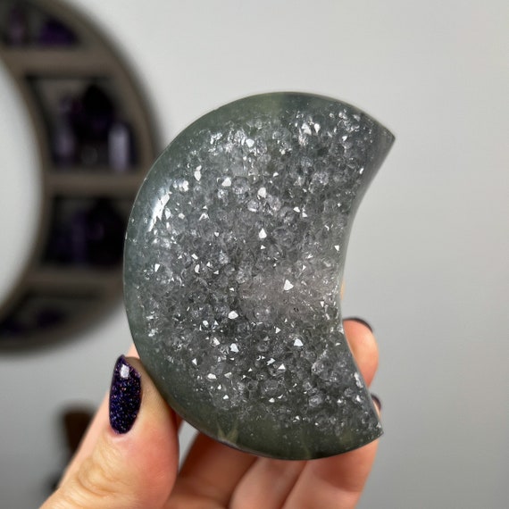 Druzy Gray Amethyst Agate Moon