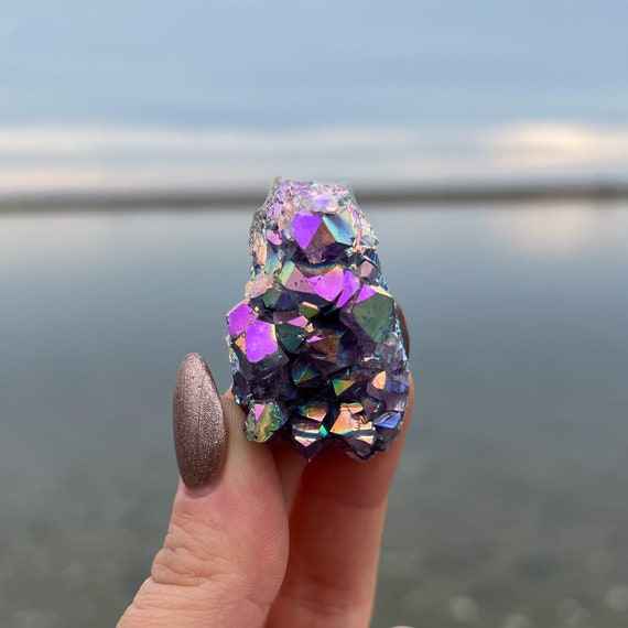 Rainbow Aura Amethyst Cluster