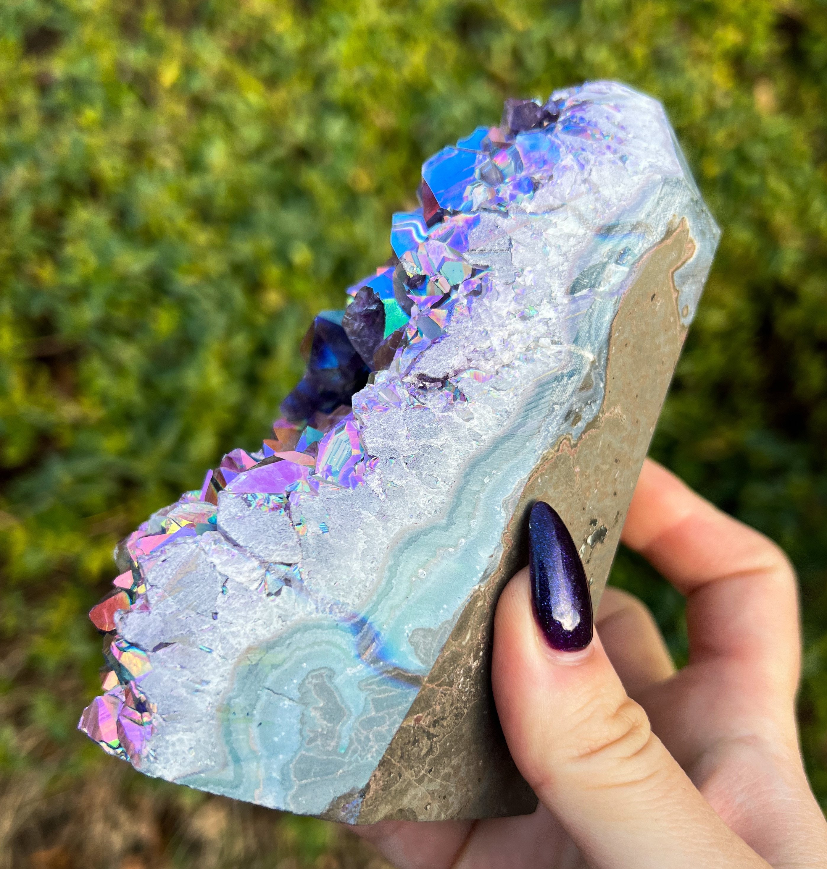 Rainbow Aura Amethyst Cathedral: Teal & Hot Pink Crystal Geode - Etsy